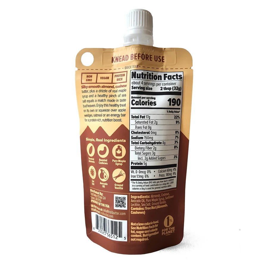 Trail Butter Maple Syrup Sea Salt - Re-Sealable Pouch - 128g, box of 6 - The Podium