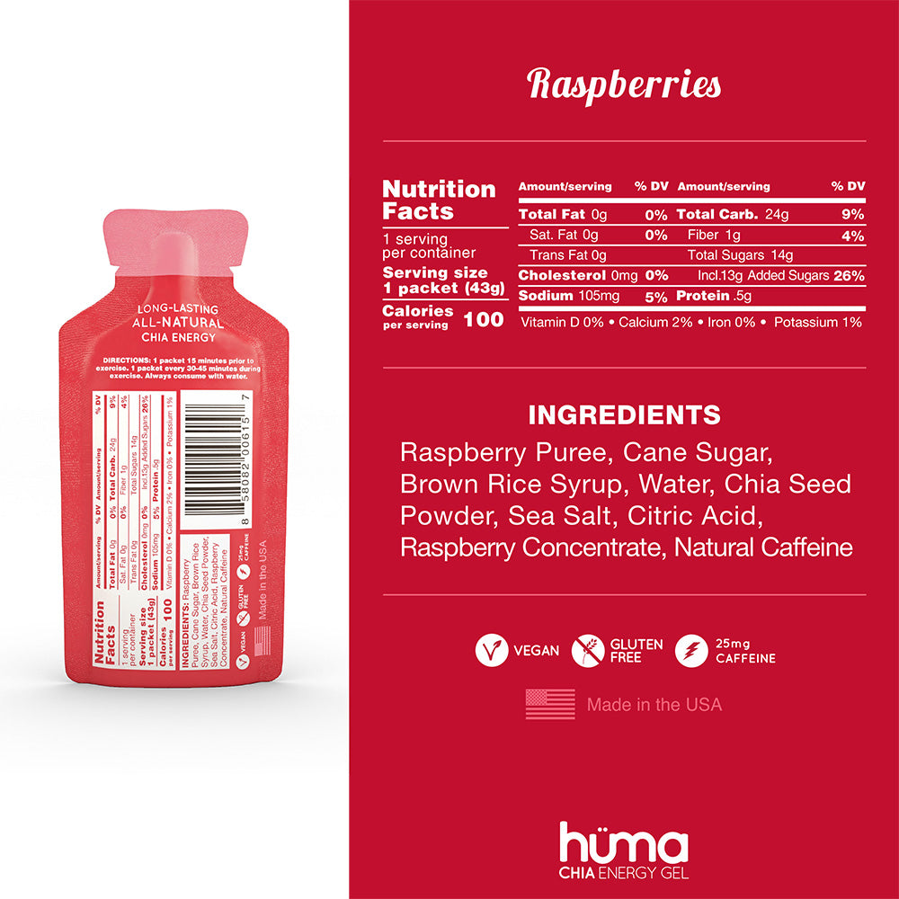 Hüma Energy Gels with caffeine - Raspberry - The Podium