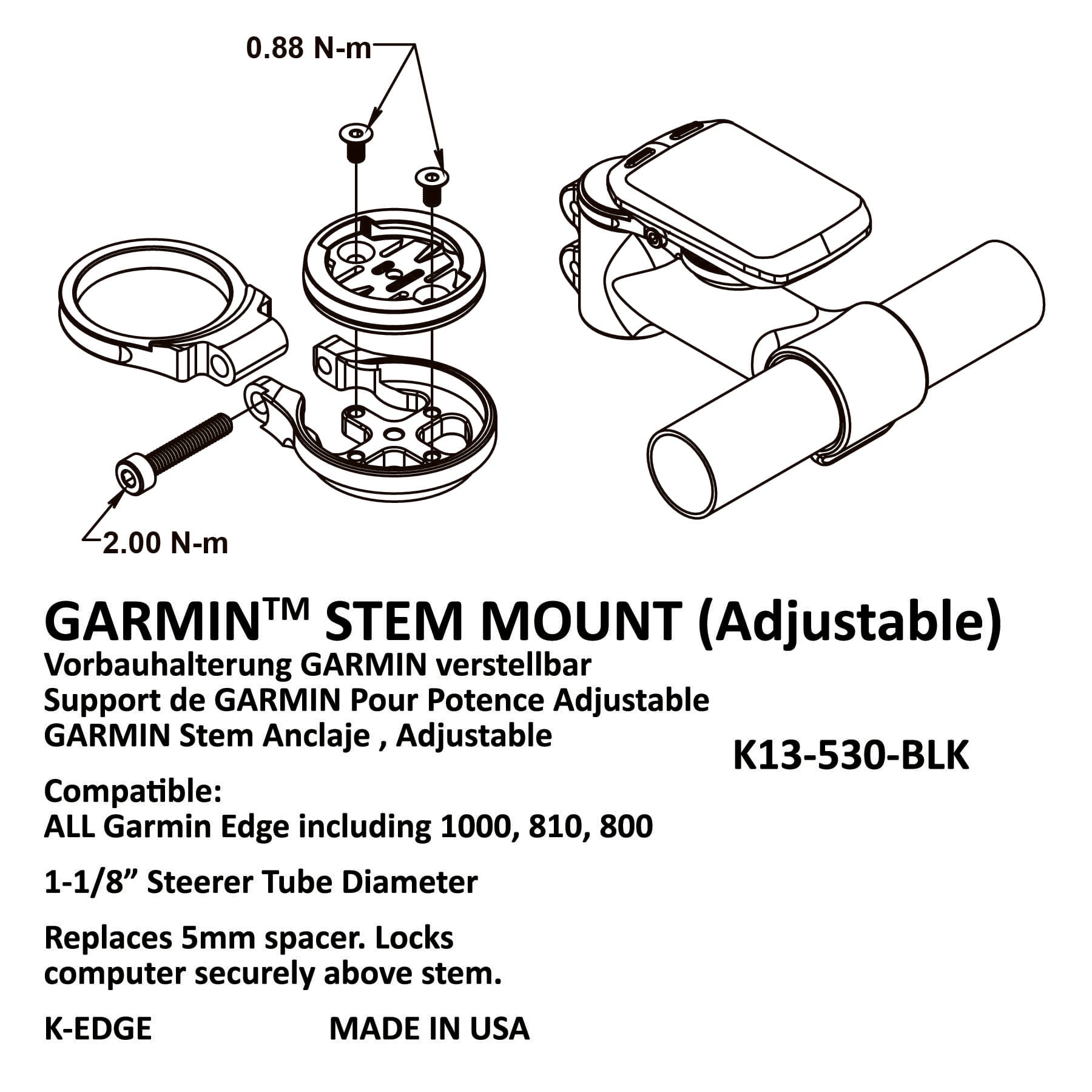 K-Edge 530 Adjustable Garmin Stem Mount (Black)