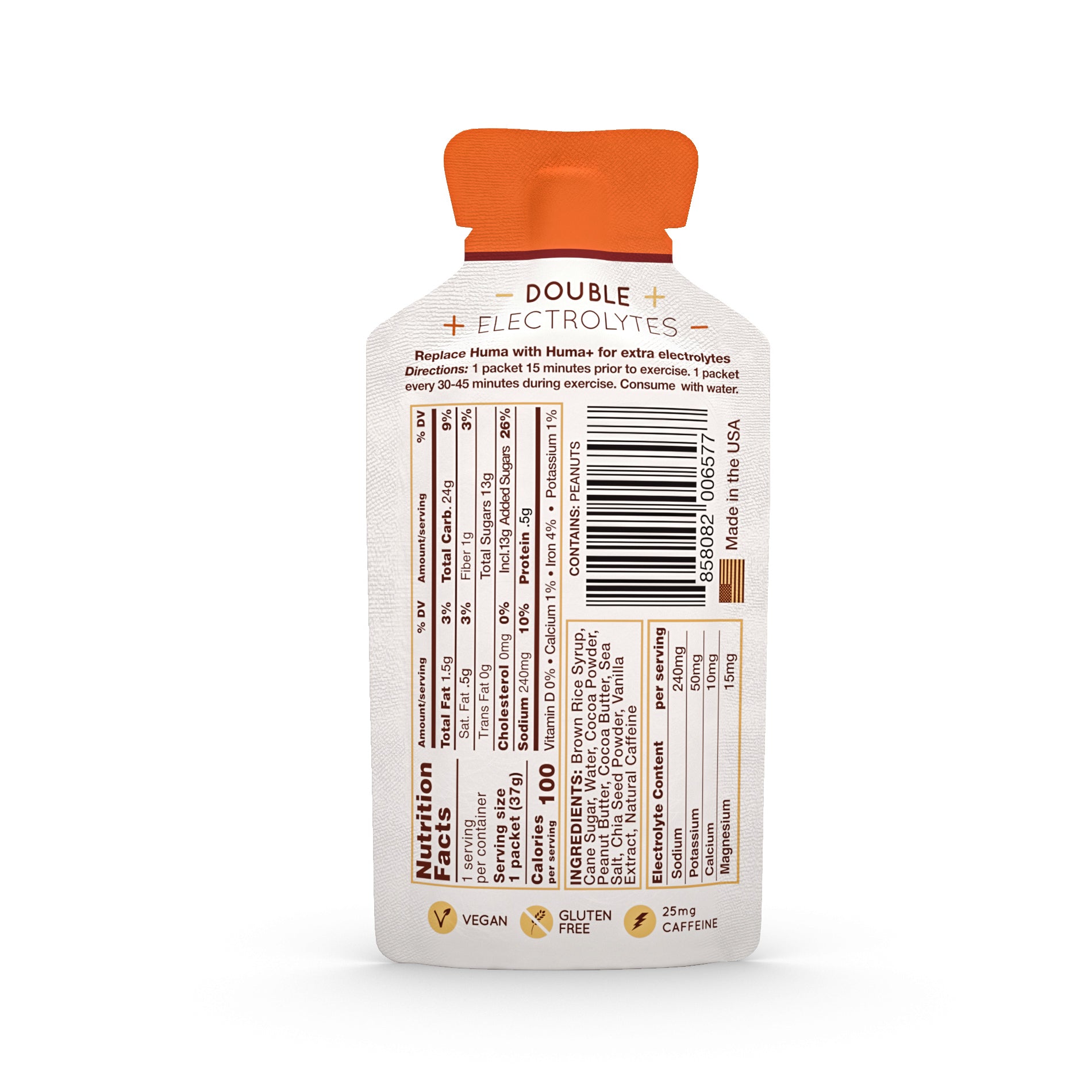 Hüma Plus Energy Gels with Caffeine - Chocolate Peanut Butter