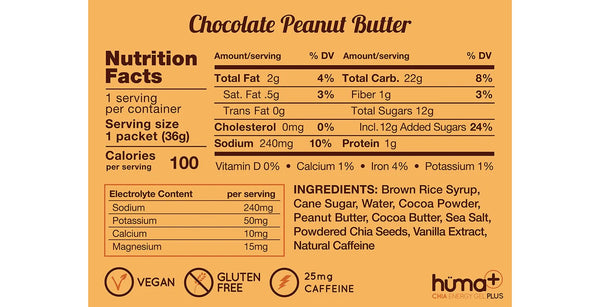 Hüma Plus Energy Gels with Caffeine - Chocolate Peanut Butter