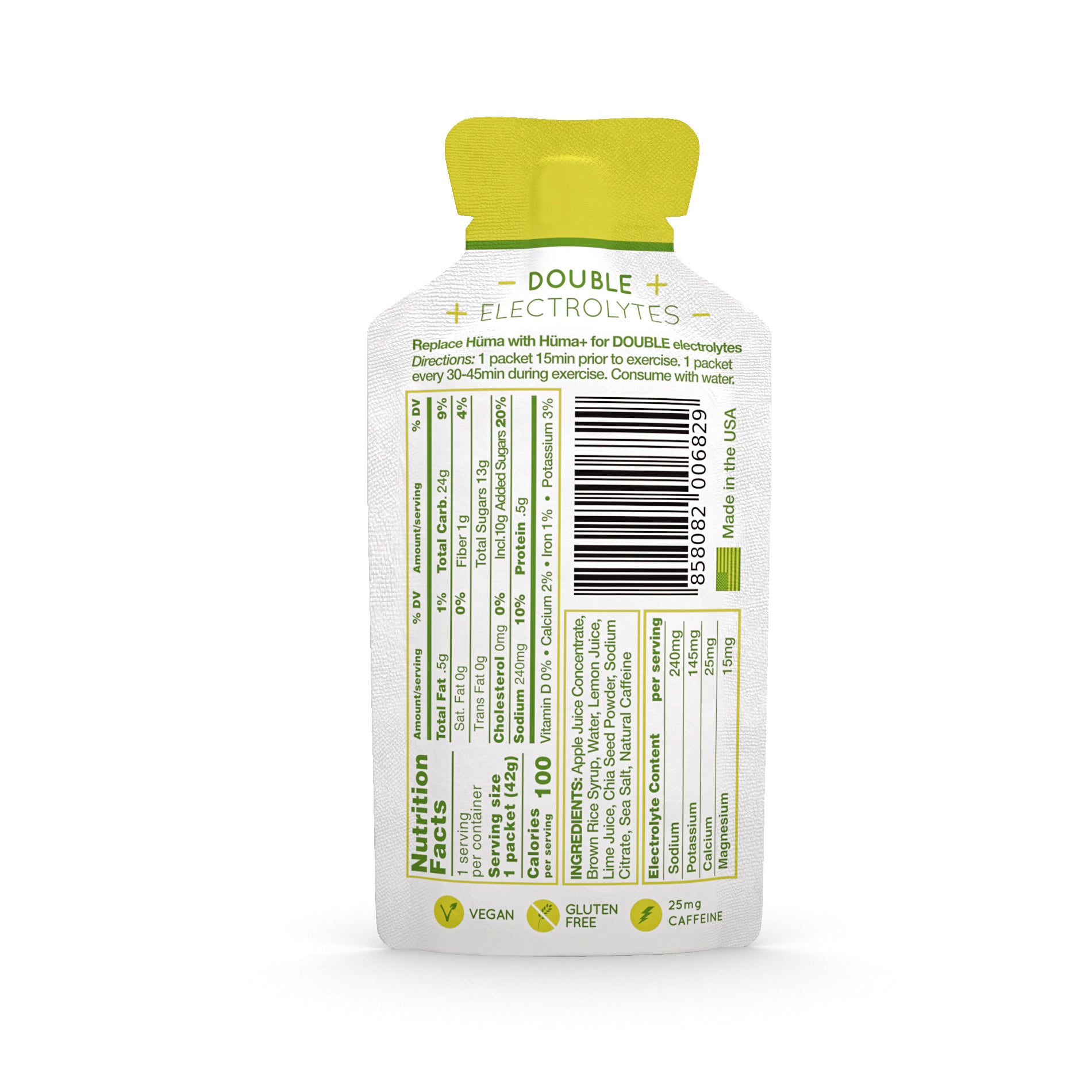 Hüma Plus Energy Gels with Caffeine - Lemons & Limes