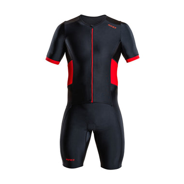 Men's Men's Activate Short Sleeve Full Zip Trisuit, Black/Red - The Podium