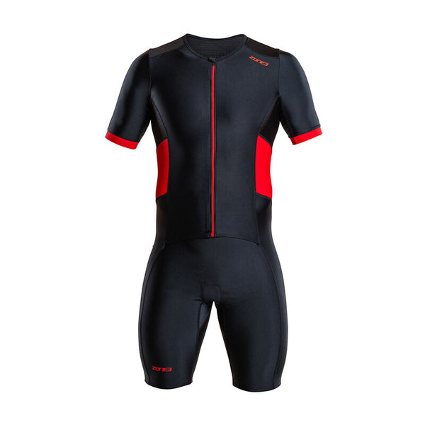 Men's Men's Activate Short Sleeve Full Zip Trisuit, Black/Red - The Podium