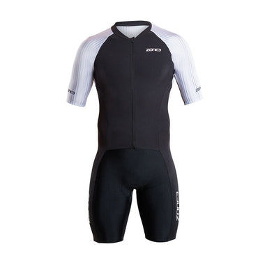 Zone3 Men's Lava Long Distance Full Zip Short Sleeve Trisuit - Black/White - The Podium