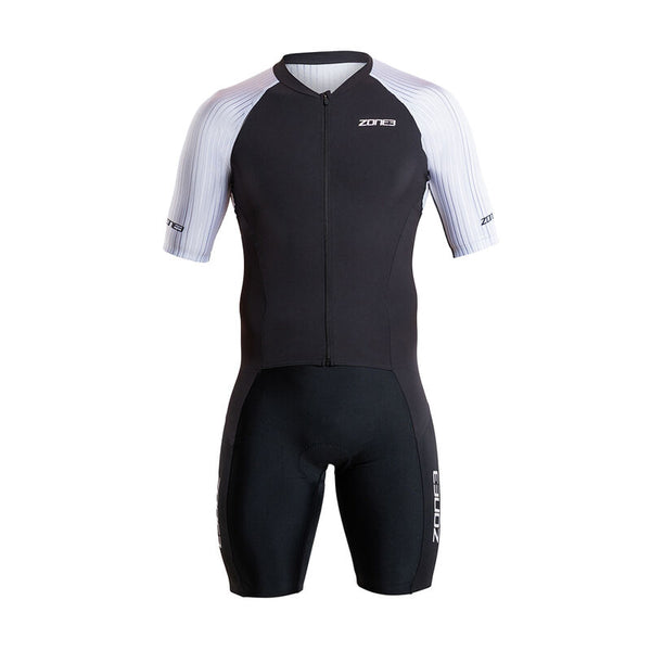 Zone3 Men's Lava Long Distance Full Zip Short Sleeve Trisuit - Black/White - The Podium