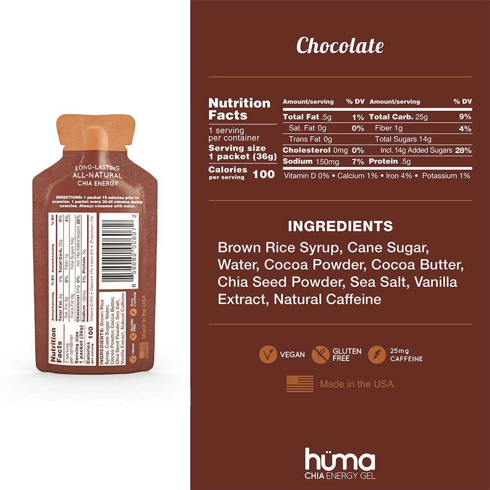 Hüma Energy Gels with caffeine - Chocolate - The Podium
