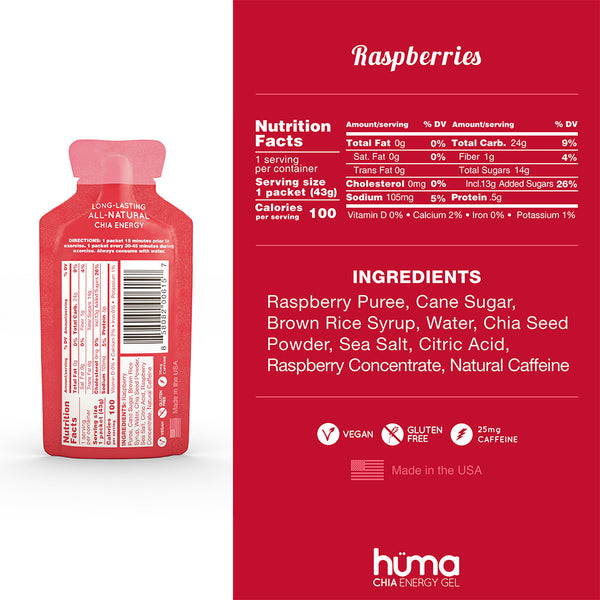 Hüma Energy Gels with caffeine - Raspberry