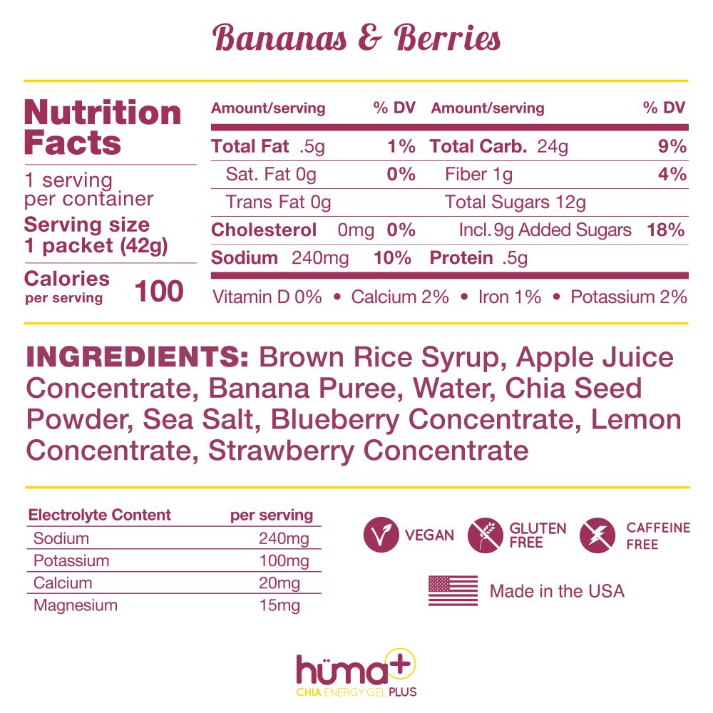 Hüma PLUS Energy Gels - Bananas & Berries - The Podium