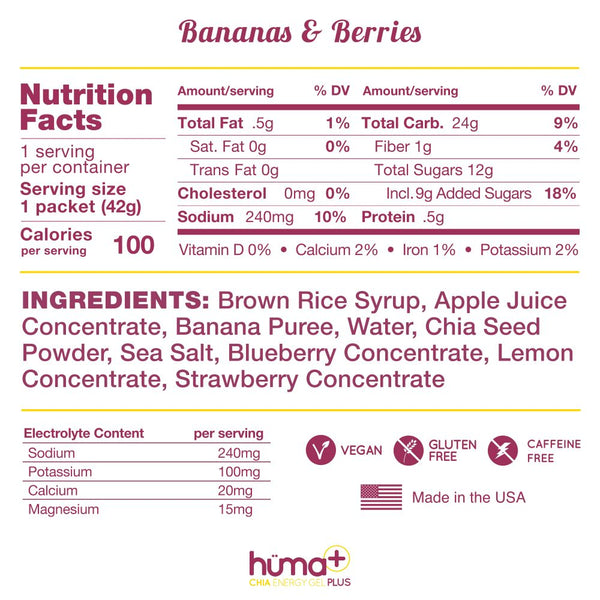 Hüma PLUS Energy Gels - Bananas & Berries