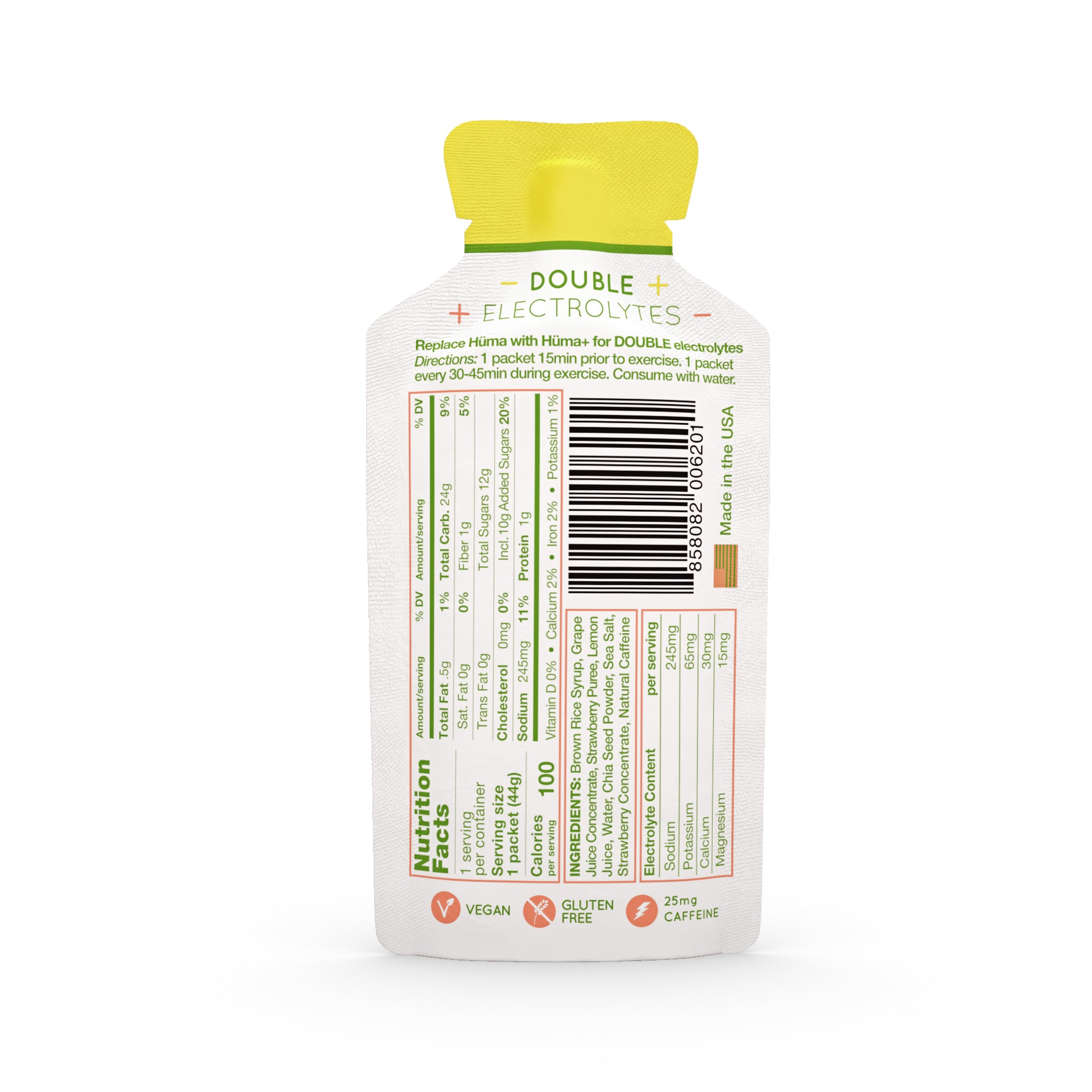Hüma PLUS Energy Gels with Caffeine - Strawberry-Lemonade