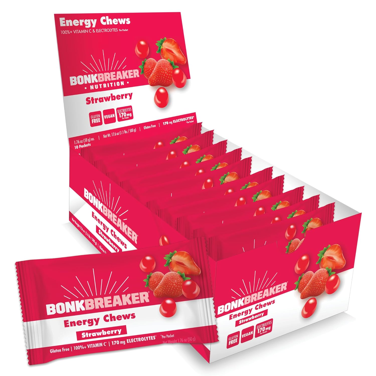 Bonk Breaker Energy Chews - Strawberry - Box of 10 Pouches - The Podium