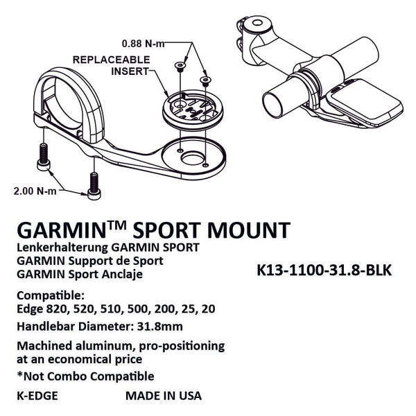K-EDGE Garmin Sport Mount 31.8mm, Black Anodize