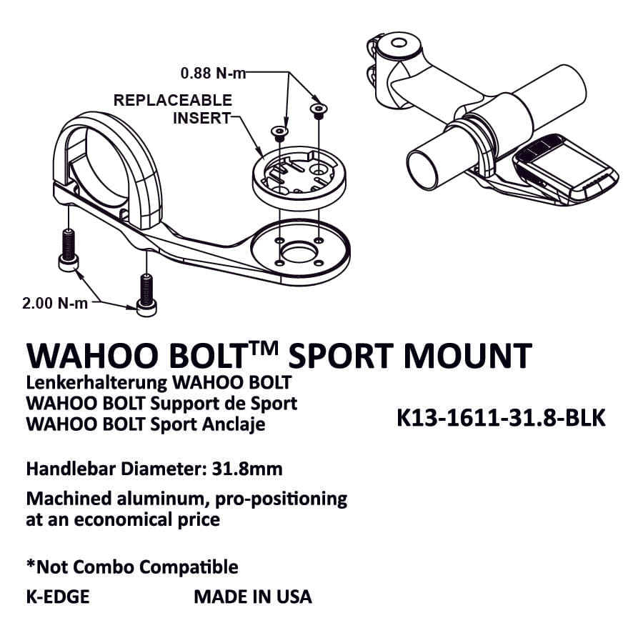 K-EDGE WAHOO BOLT Sport Mount, Black Anodize The Podium