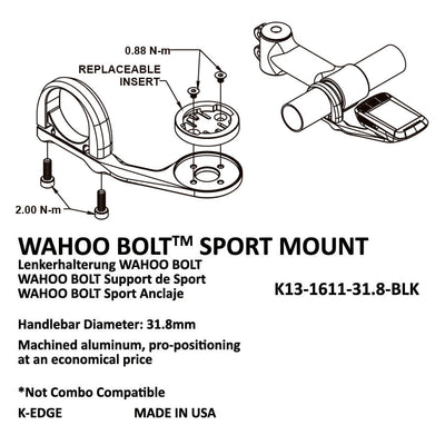 K-EDGE WAHOO BOLT Sport Mount, 31.8mm, Black Anodize