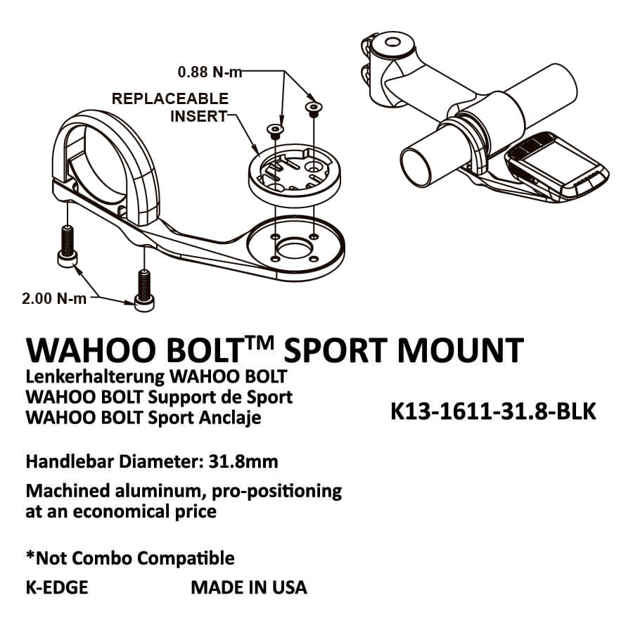 K-EDGE WAHOO BOLT Sport Mount, 31.8mm, Black Anodize