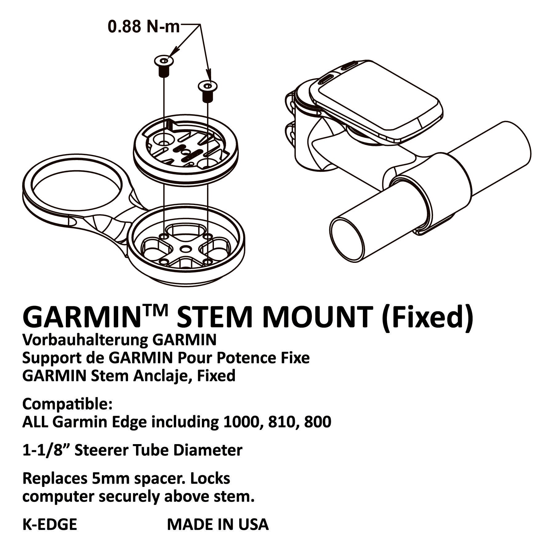K-EDGE 520 FIXED GARMIN STEM MOUNT (BLACK) *Damaged Package