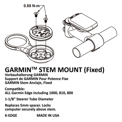 K-EDGE 520 FIXED GARMIN STEM MOUNT (BLACK) *Damaged Package