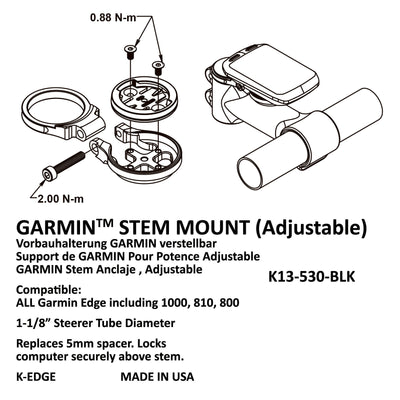 K-Edge 530 Adjustable Garmin Stem Mount (Black)