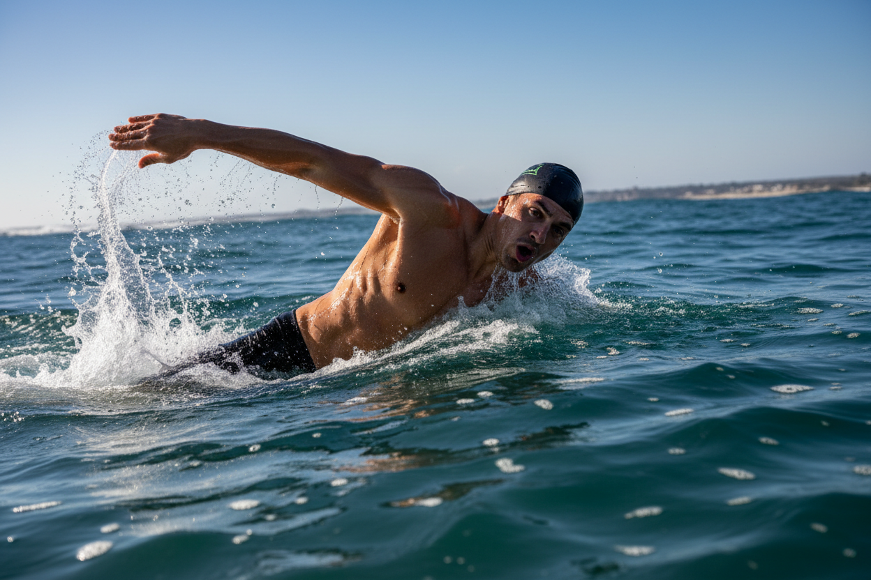 athlete swimming in the ocean