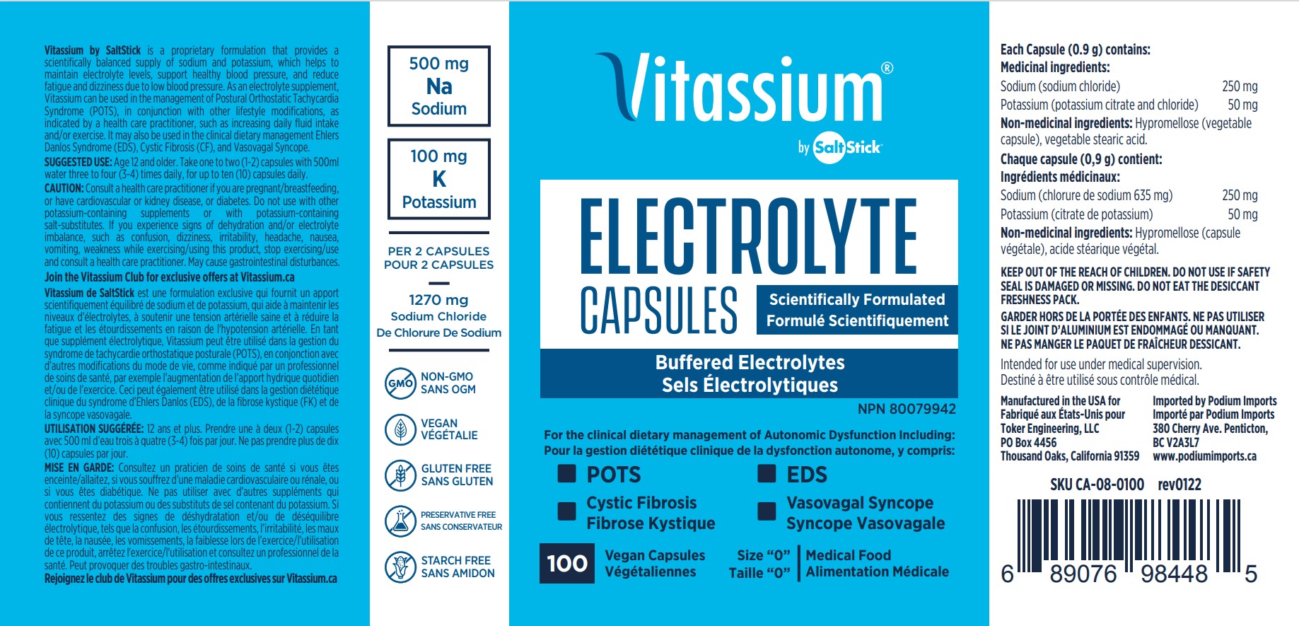 Vitassium Buffered Salt Capsules for POTS and Dysautonomia - 100 Capsules - The Podium